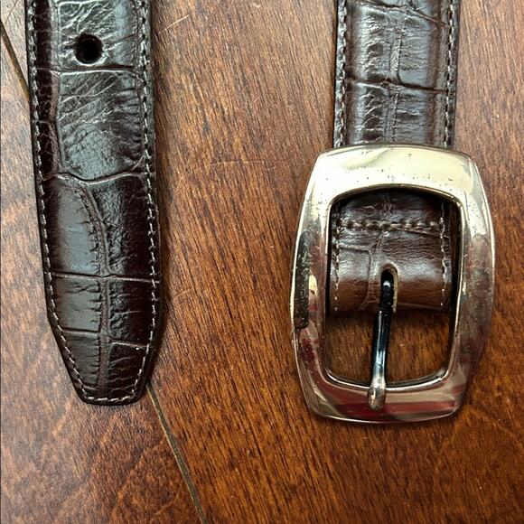Vintage 90s Brown Crocodile Pattern Leather Belt, Classic Style